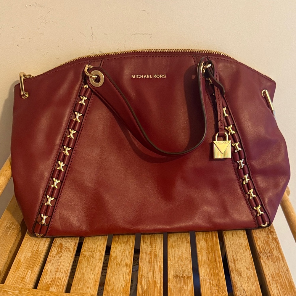 Michael Kors Red Shoulder Bag with Gold Accents